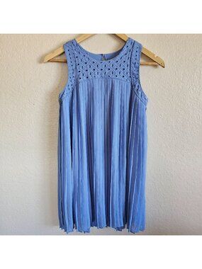 Mayoral Girls Sz 12 Light Blue Pleated Sleeveless Shirt Crochet Lace Design